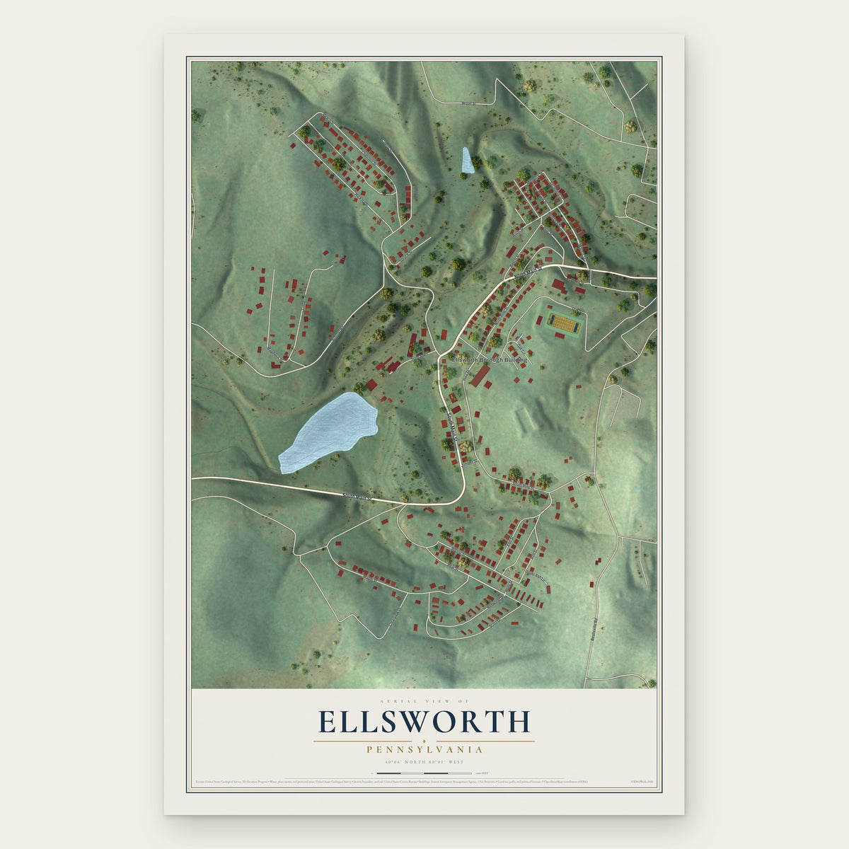 Ellsworth, Pennsylvania map print, the full design