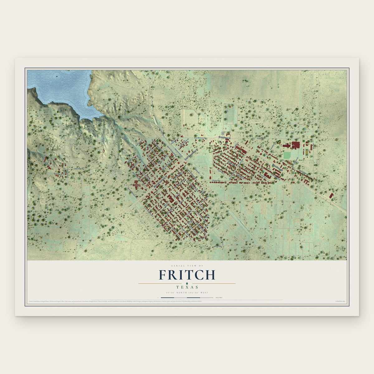 Fritch, Texas map print, the full design