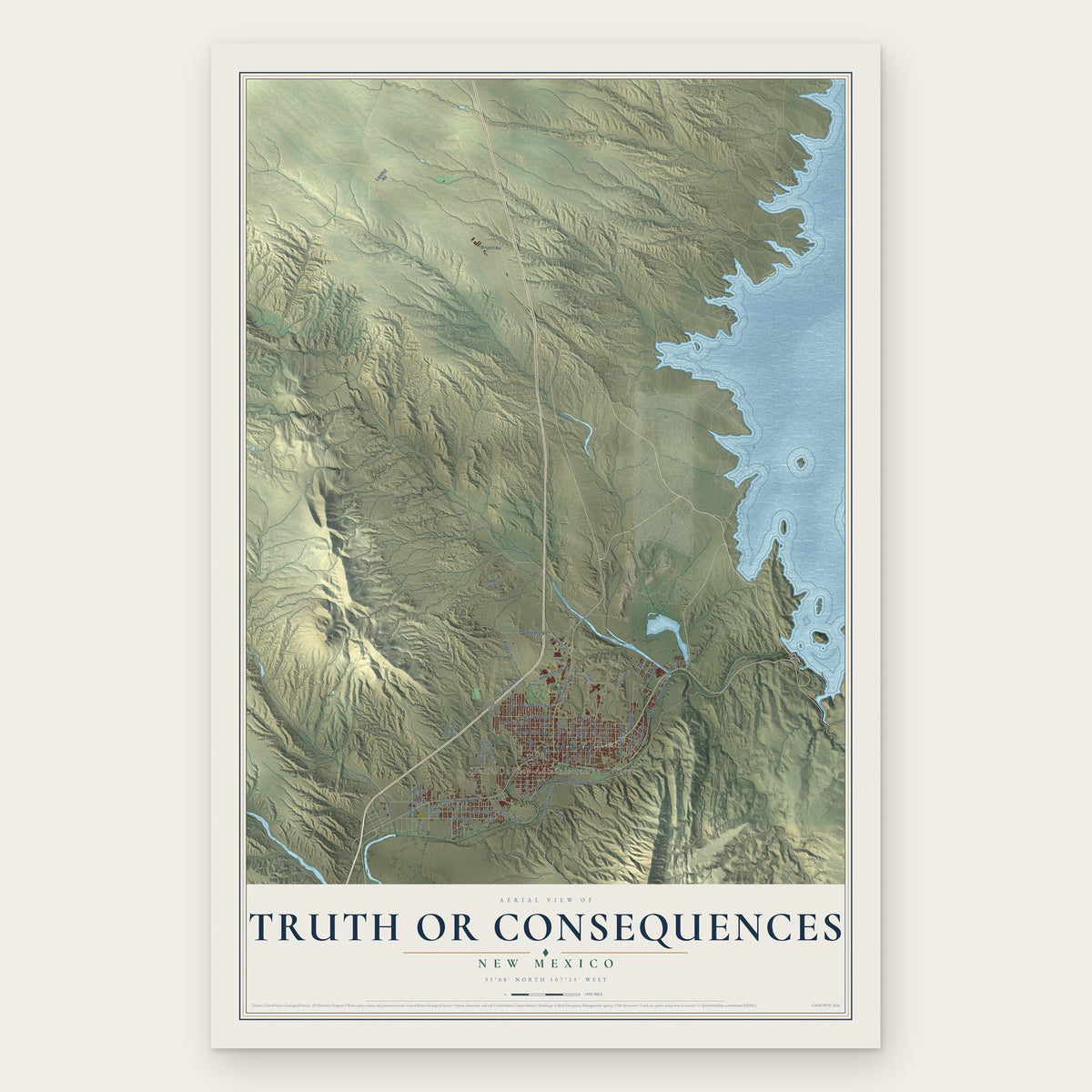 Truth or Consequences, New Mexico map print, the full design