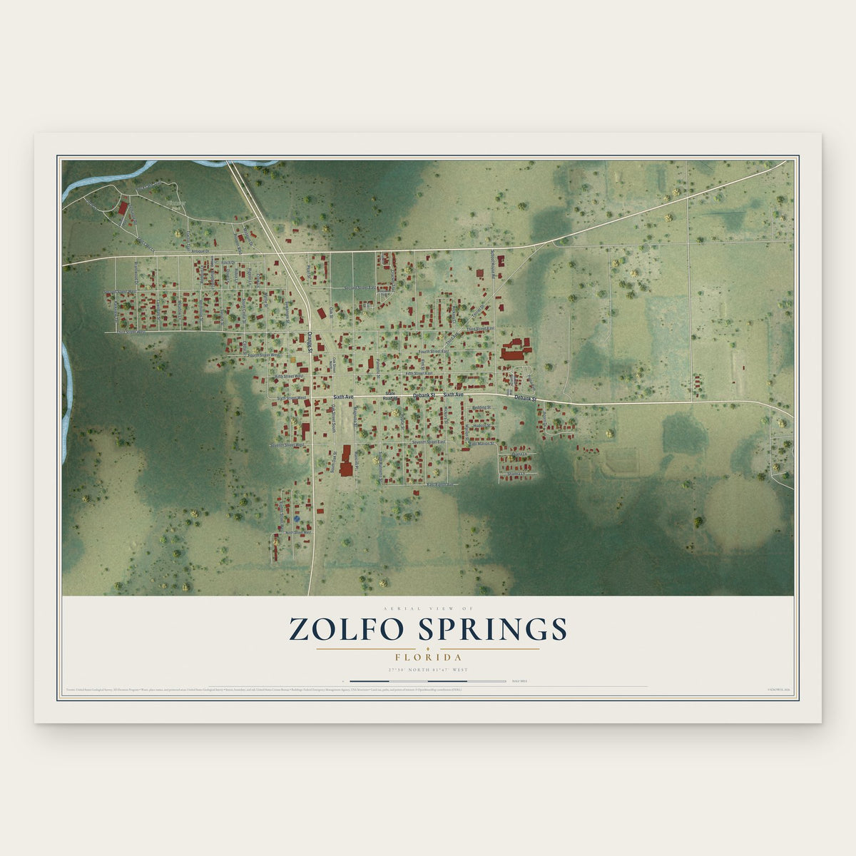 Zolfo Springs, Florida map print, the full design