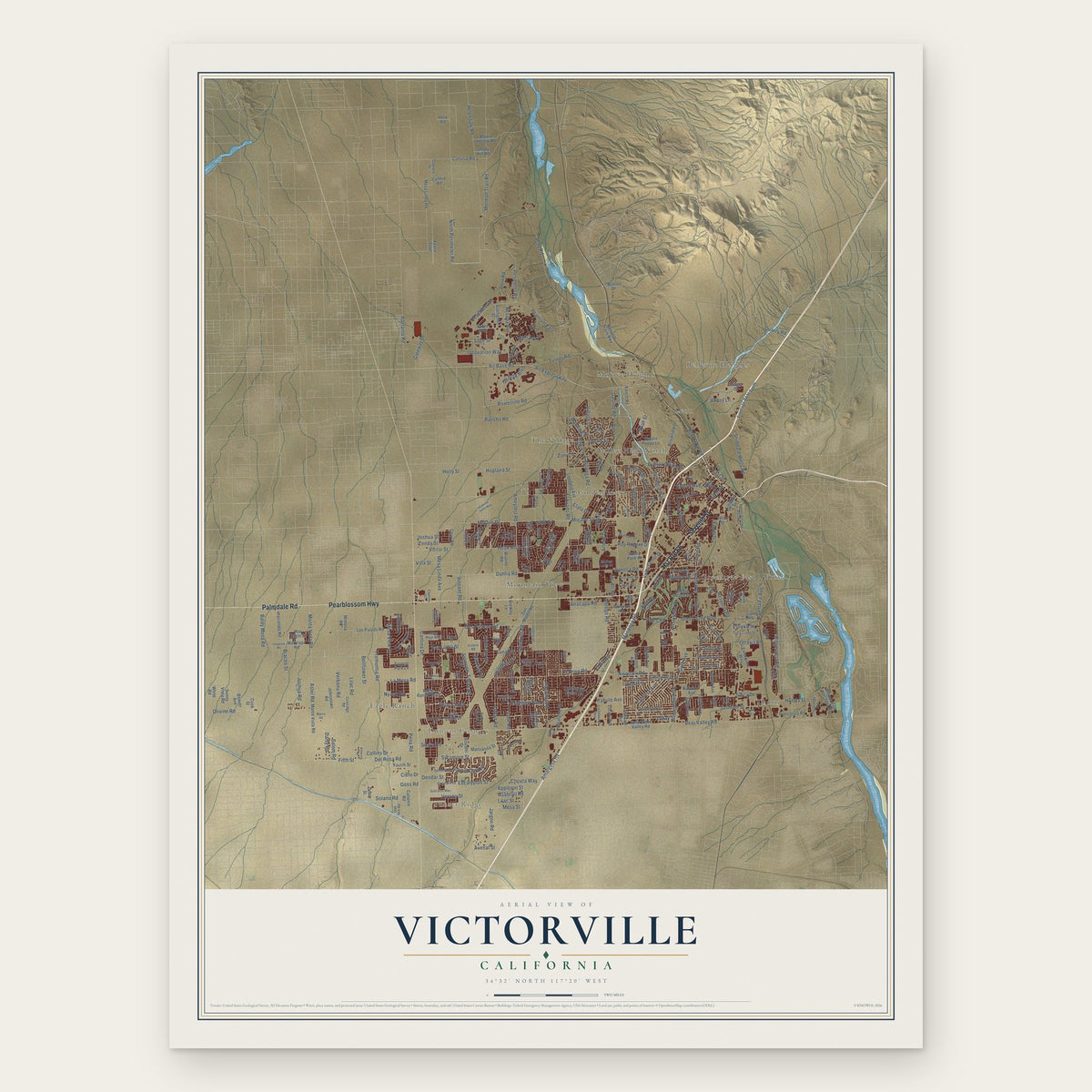 Victorville, California map print, the full design