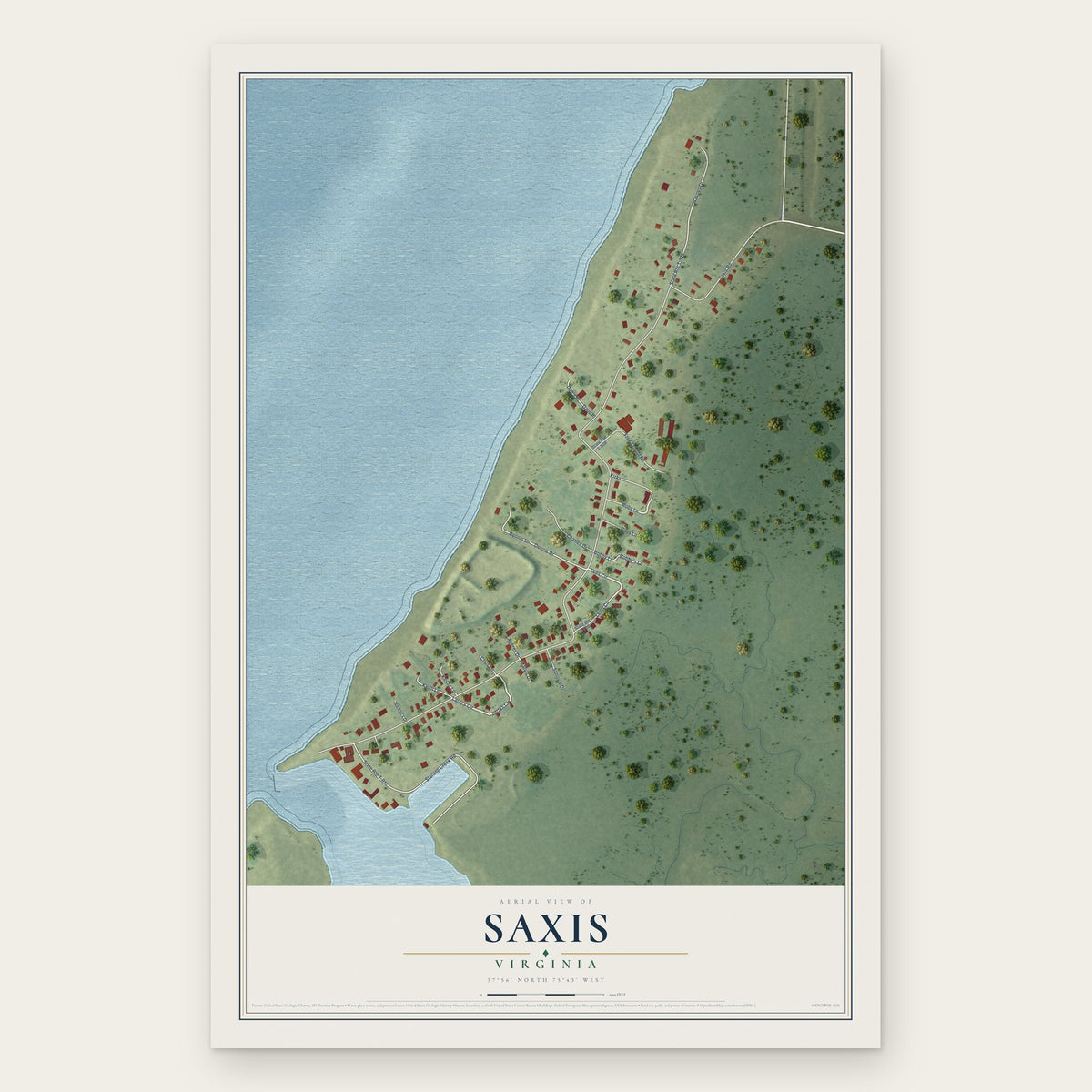 Saxis, Virginia map print, the full design