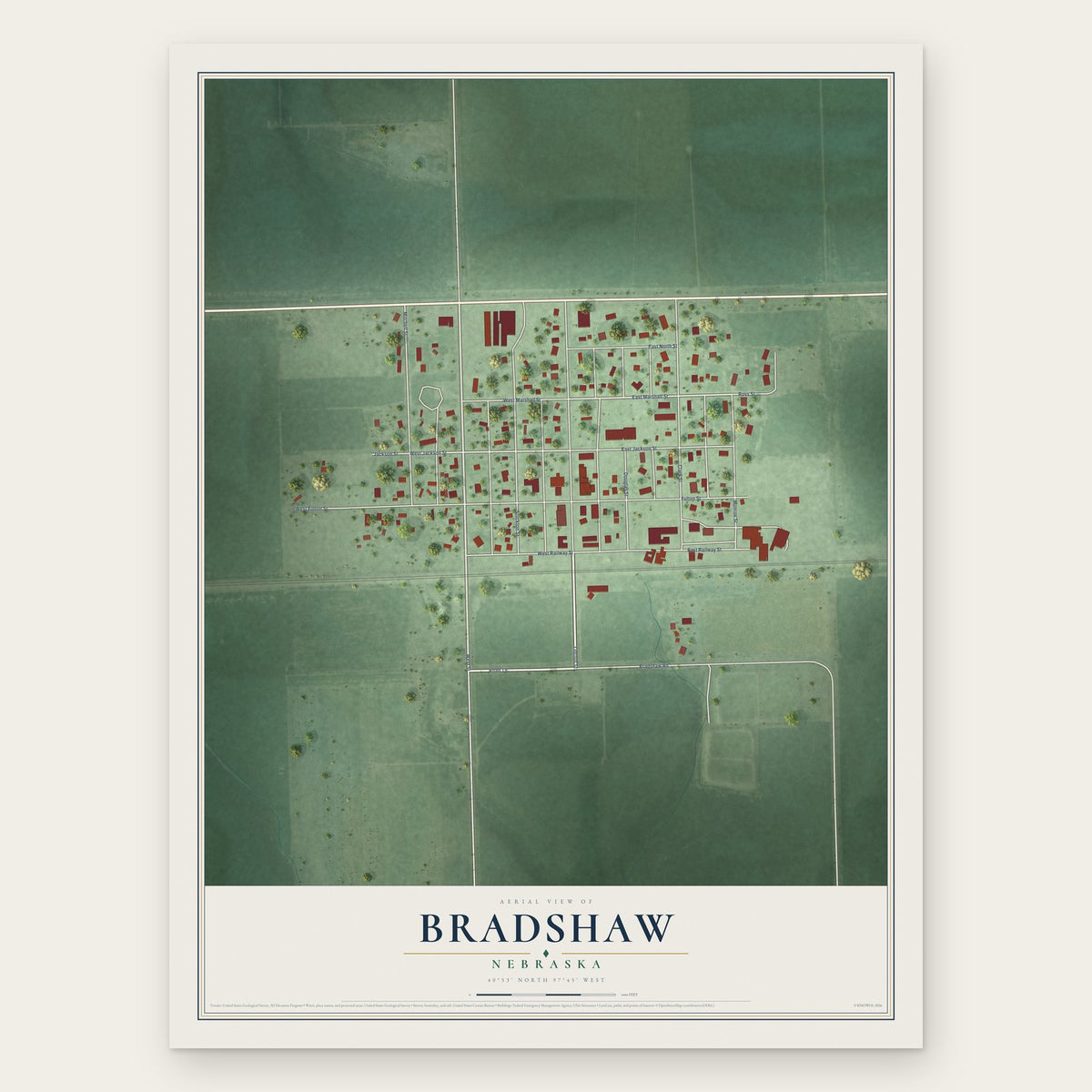 Bradshaw, Nebraska map print, the full design
