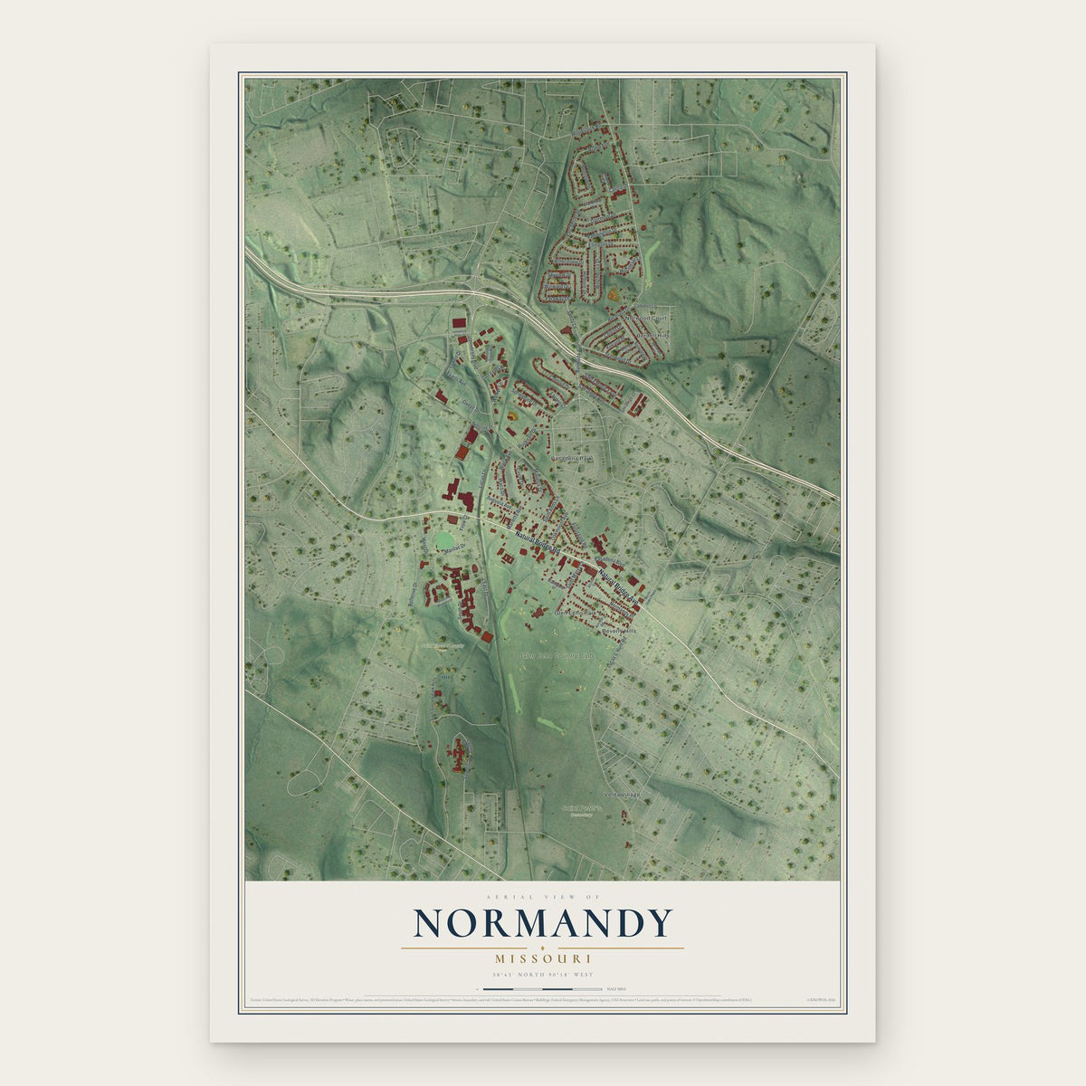 Normandy, Missouri map print, the full design