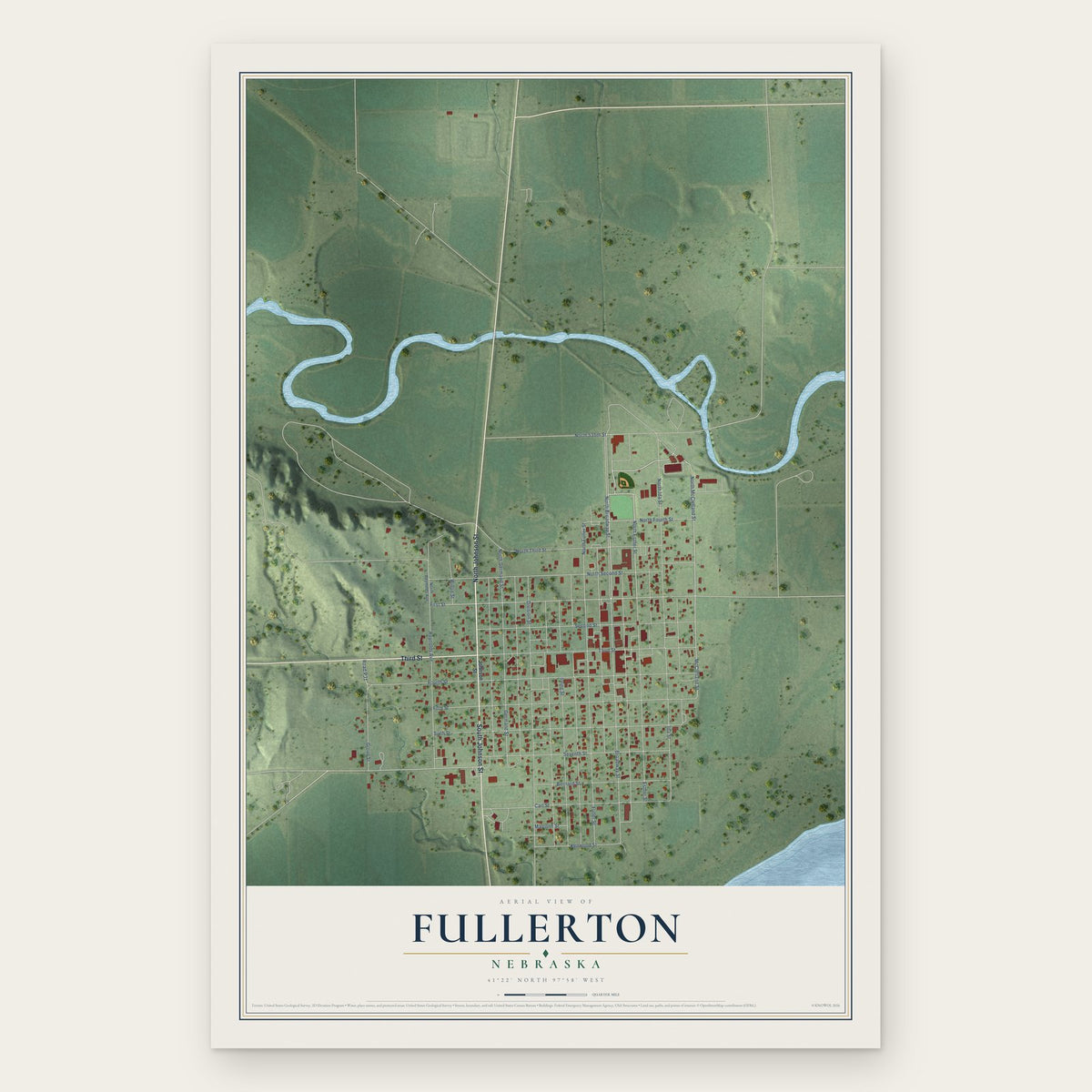 Fullerton, Nebraska map print, the full design