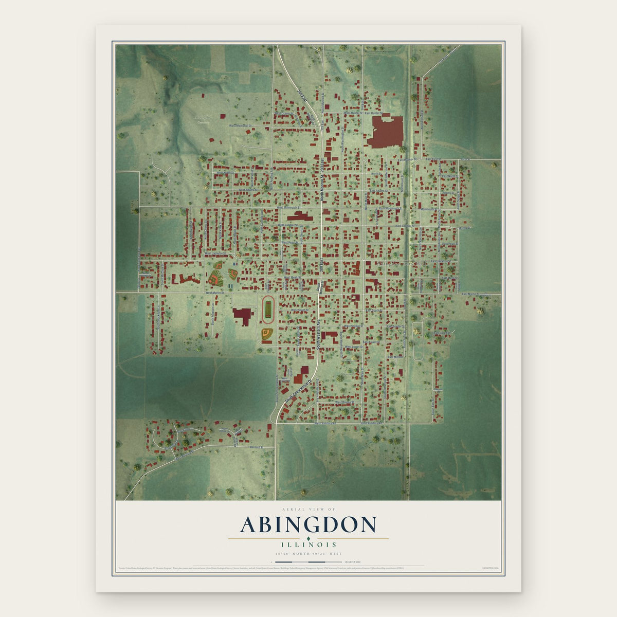 Abingdon, Illinois map print, the full design