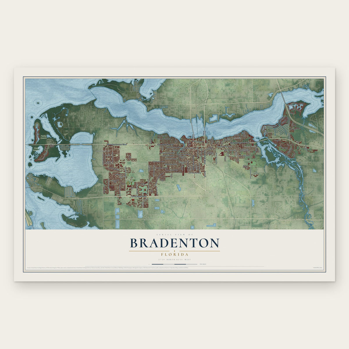Bradenton, Florida map print, the full design