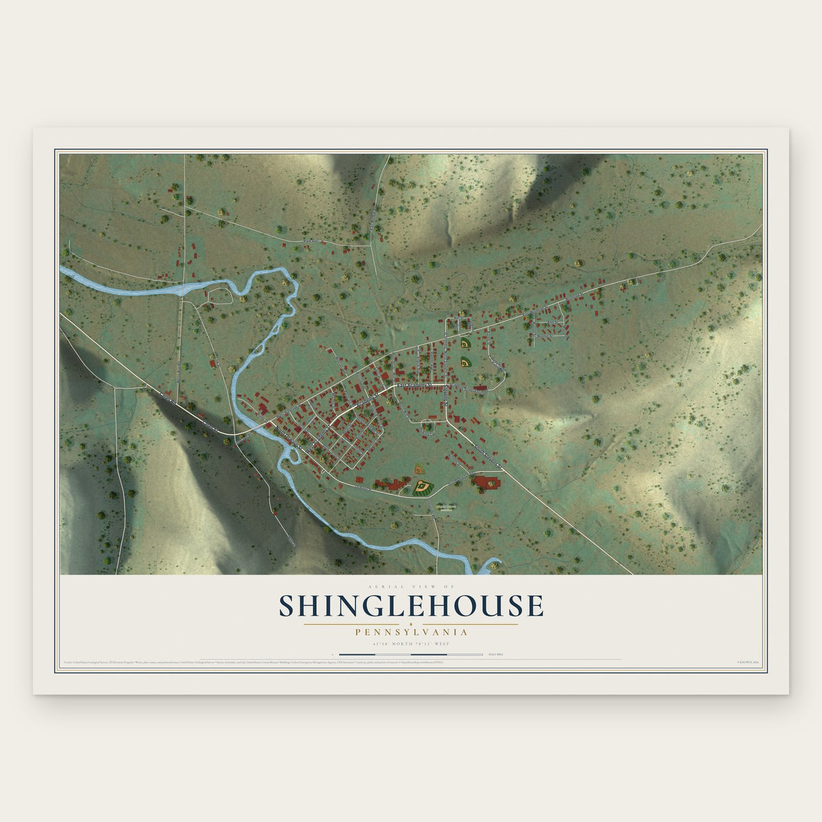 Shinglehouse, Pennsylvania map print, the full design
