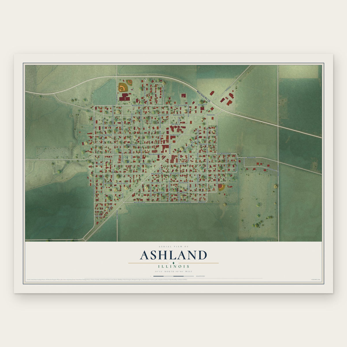 Ashland, Illinois map print, the full design