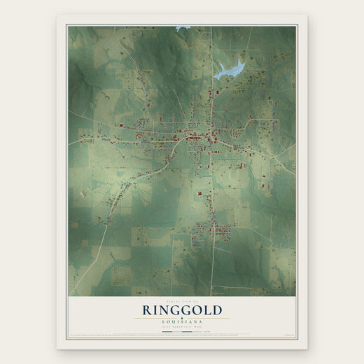 Ringgold, Louisiana map print, the full design