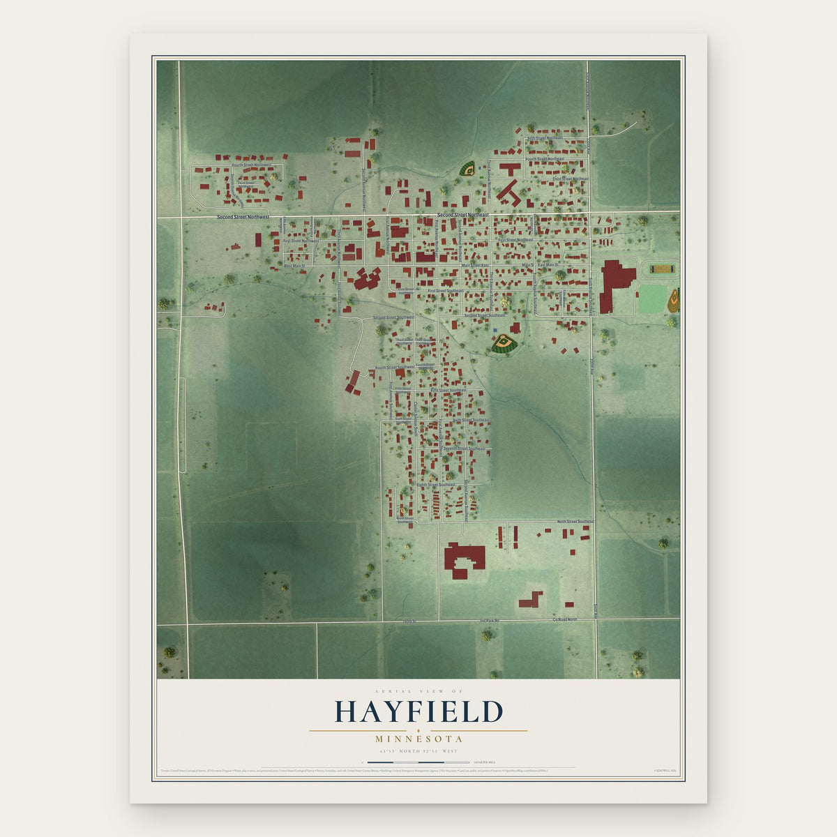 Hayfield, Minnesota map print, the full design
