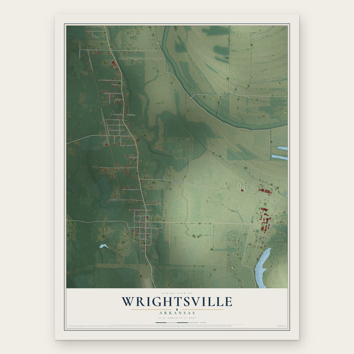 Wrightsville, Arkansas map print, the full design