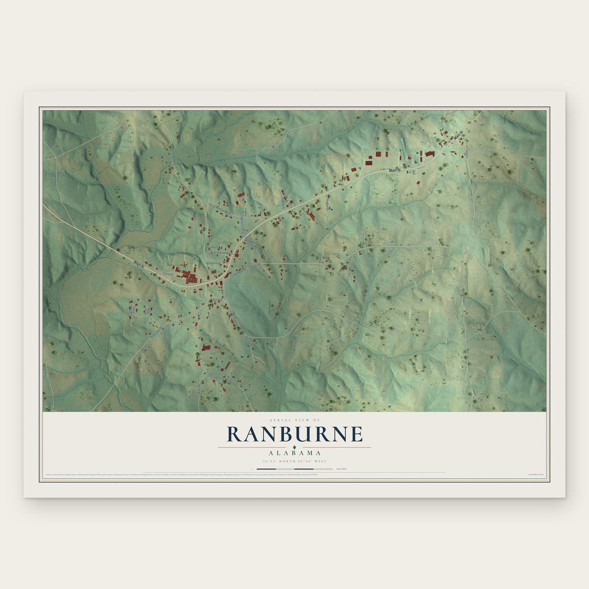 Ranburne, Alabama map print, the full design