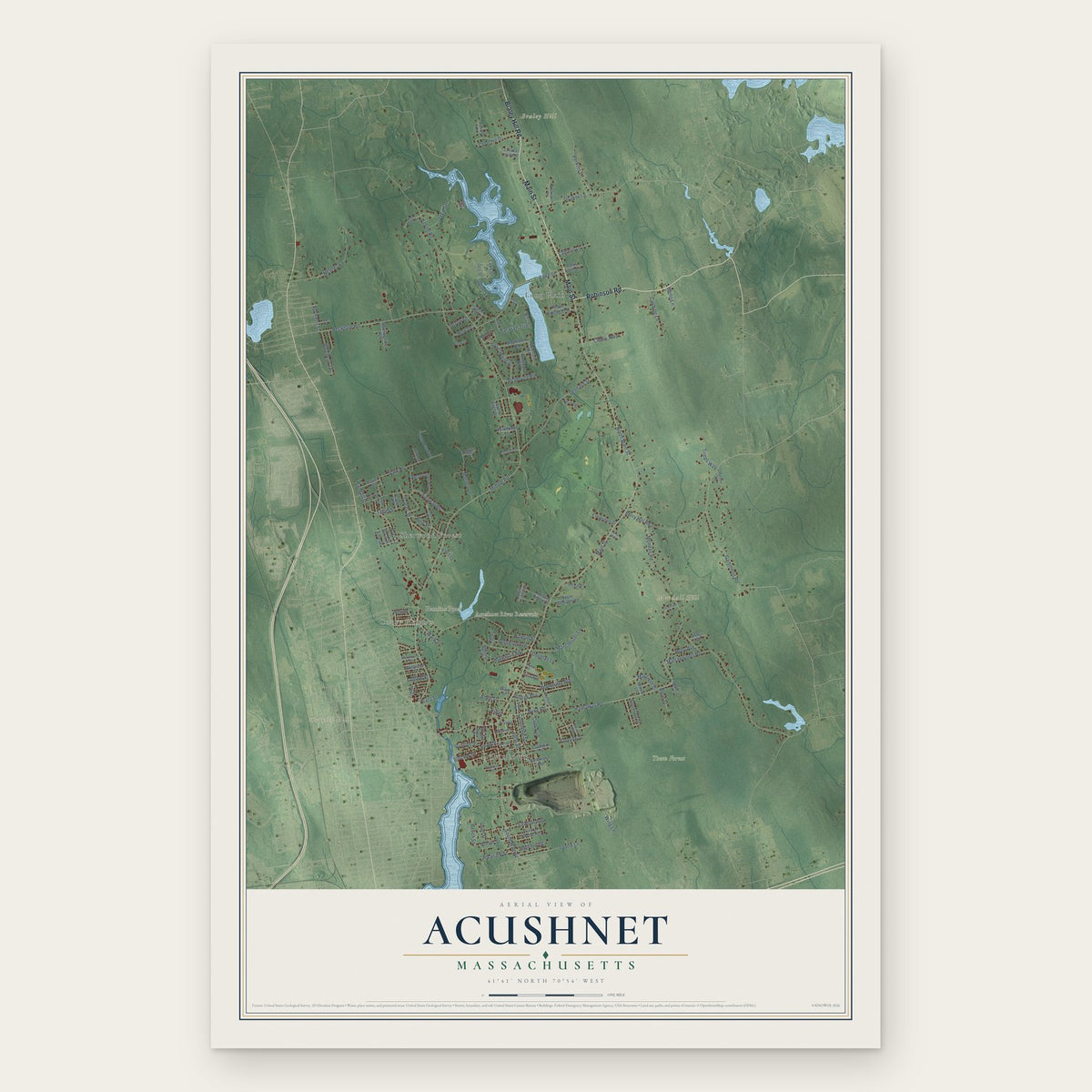 Acushnet, Massachusetts map print, the full design