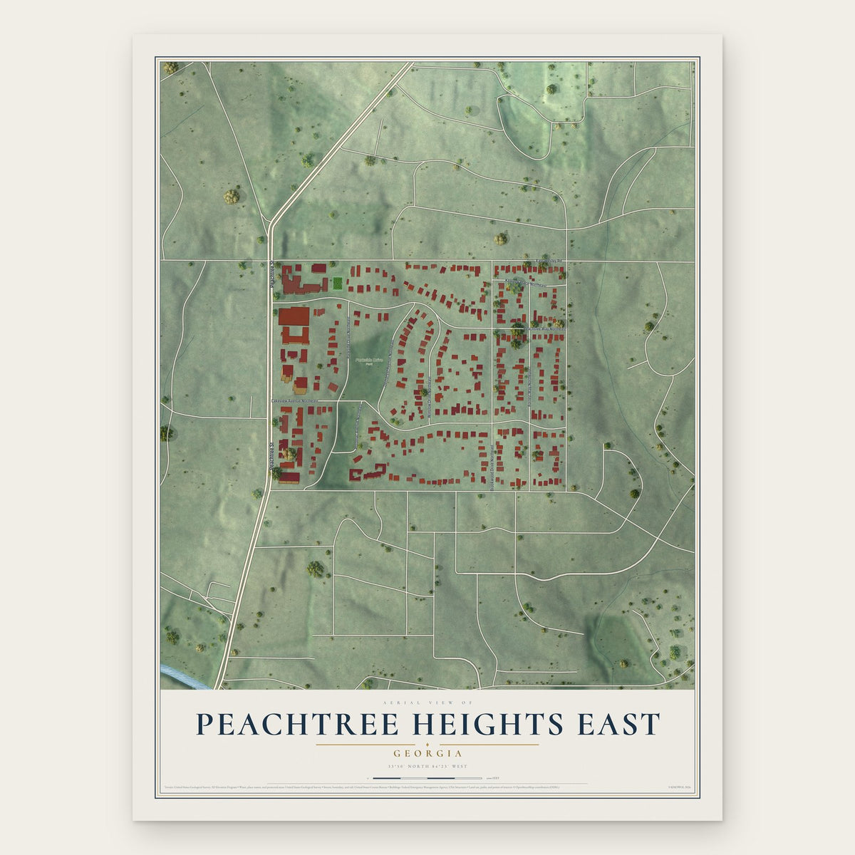 Peachtree Heights East, Georgia map print, the full design