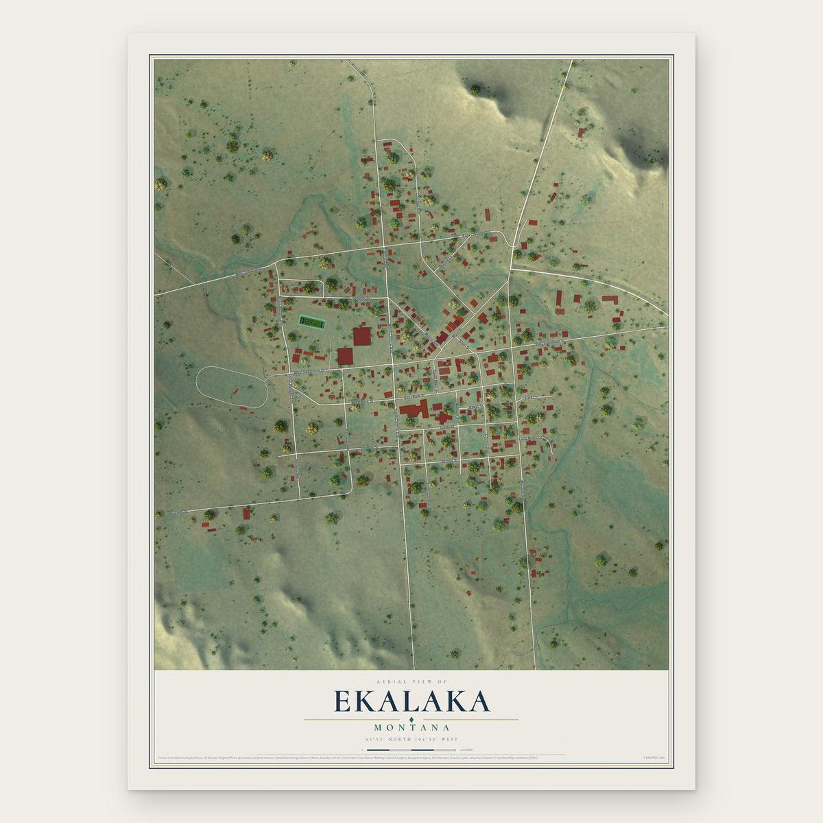 Ekalaka, Montana map print, the full design