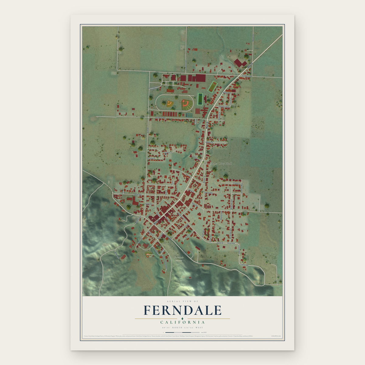 Ferndale, California map print, the full design