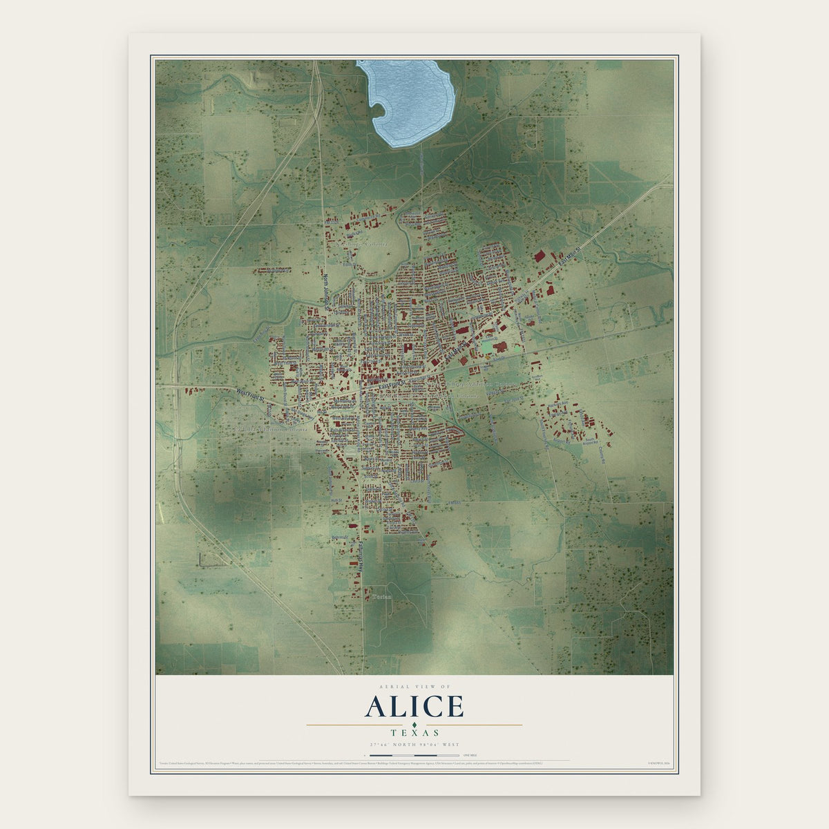 Alice, Texas map print, the full design