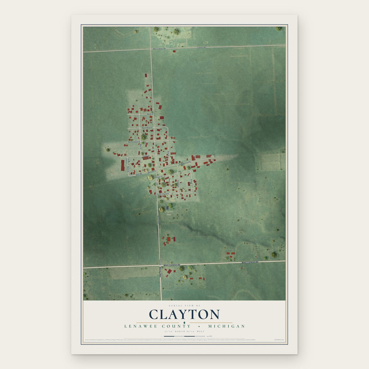 Clayton, Lenawee County, Michigan map print, the full design