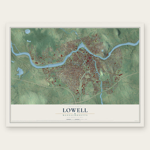 Lowell, Massachusetts map print, the full design