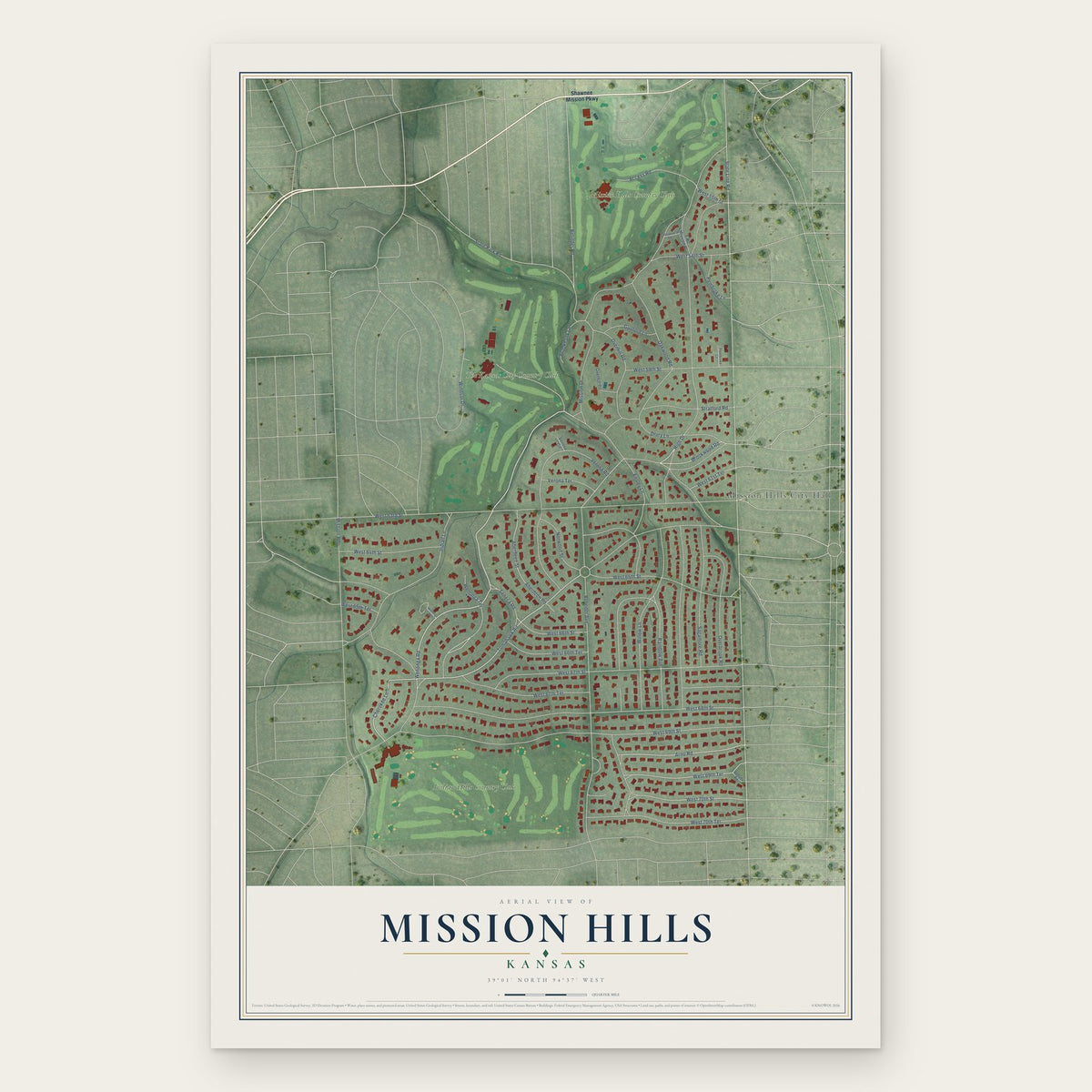 Mission Hills, Kansas map print, the full design