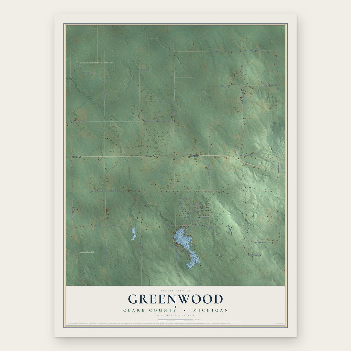 Greenwood, Clare County, Michigan map print, the full design