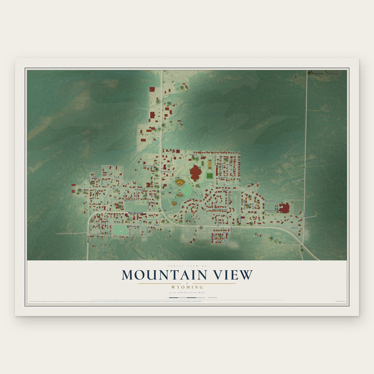 Mountain View, Wyoming map print, the full design