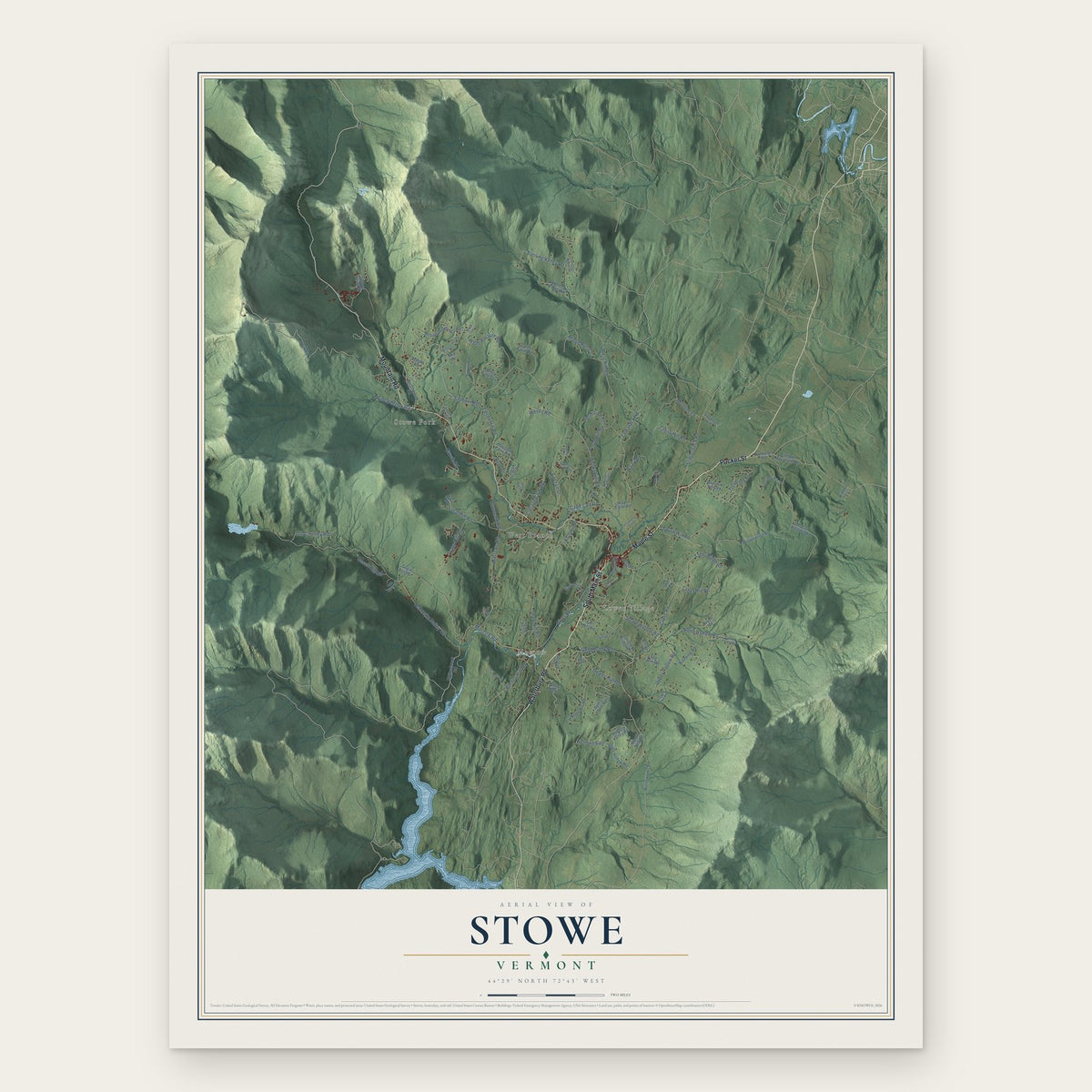 Stowe, Vermont map print, the full design