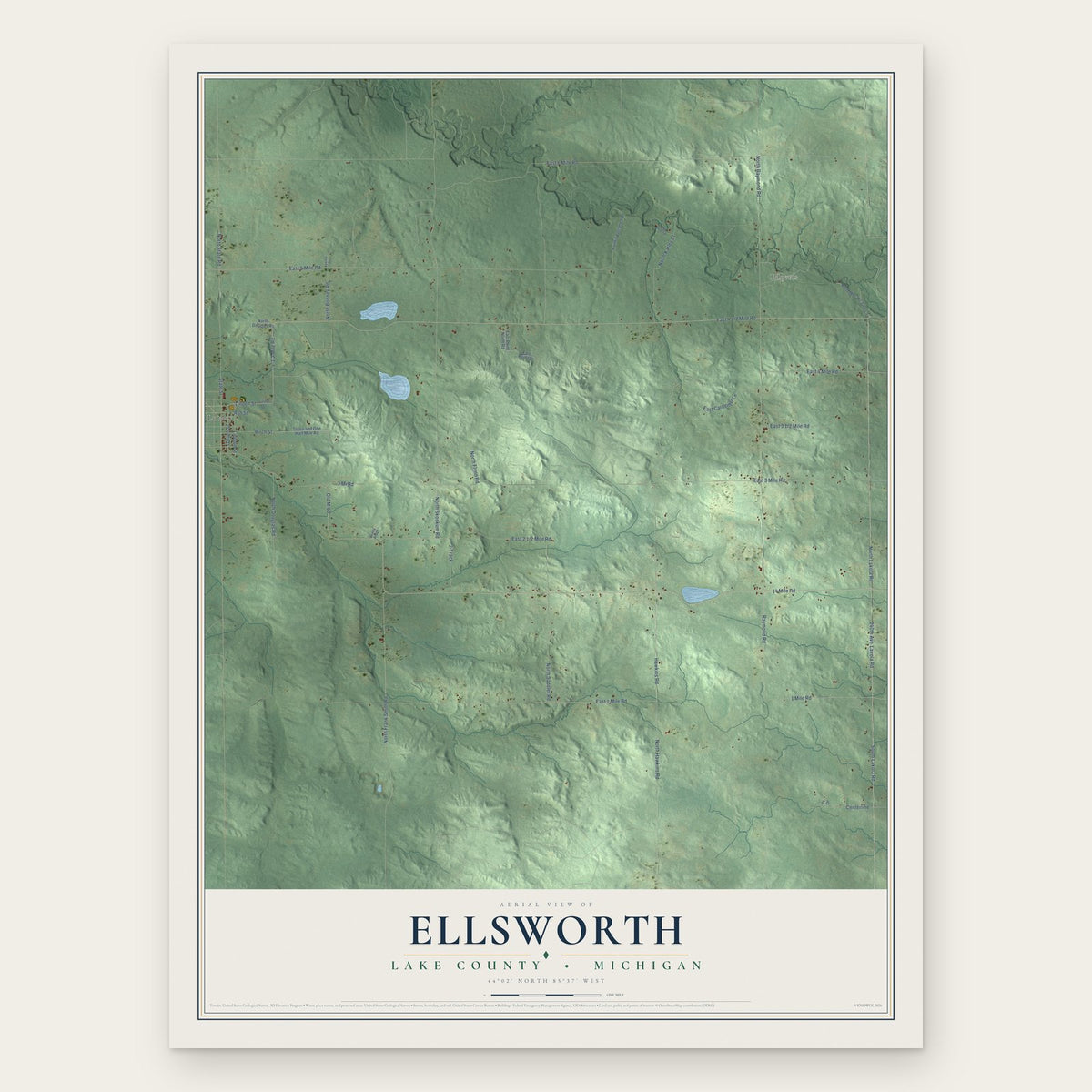 Ellsworth, Lake County, Michigan map print, the full design