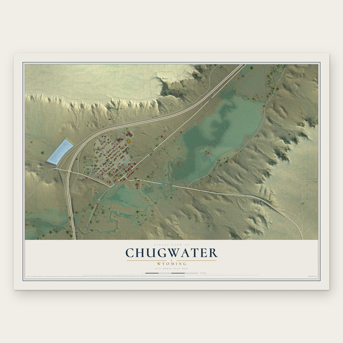 Chugwater, Wyoming map print, the full design