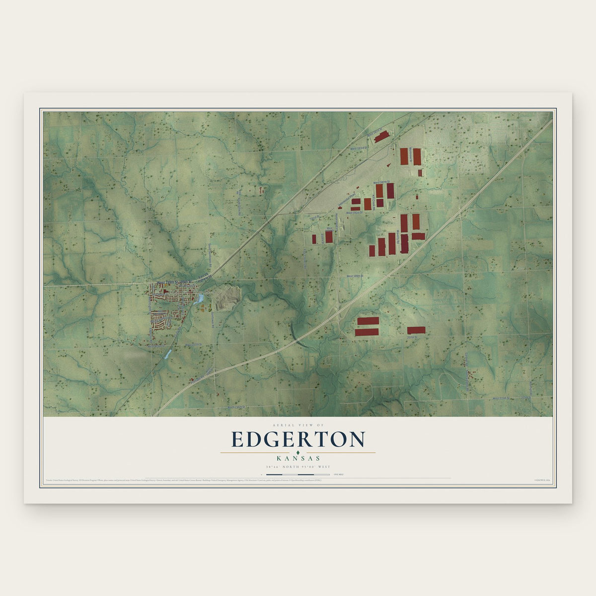 Edgerton, Kansas map print, the full design