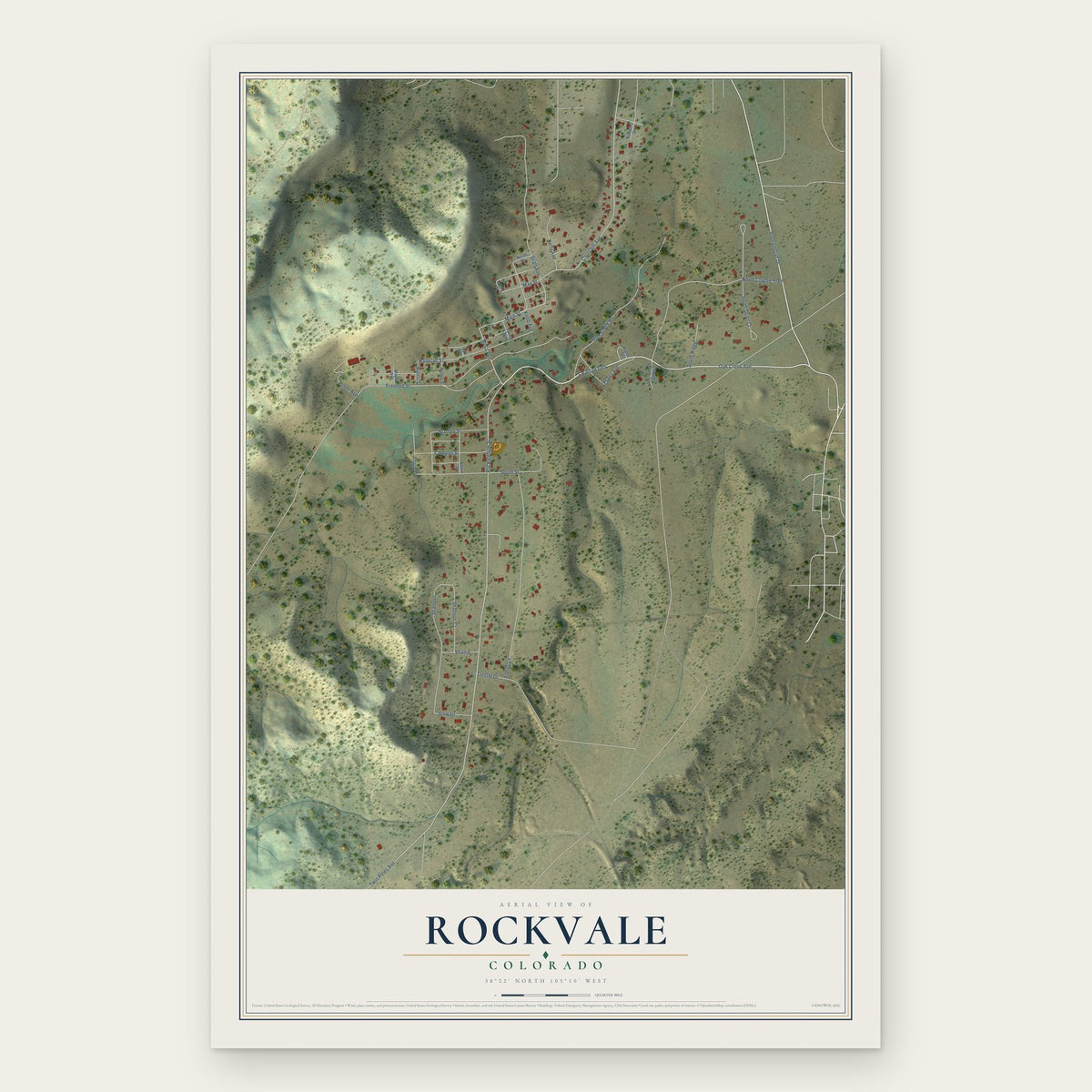Rockvale, Colorado map print, the full design