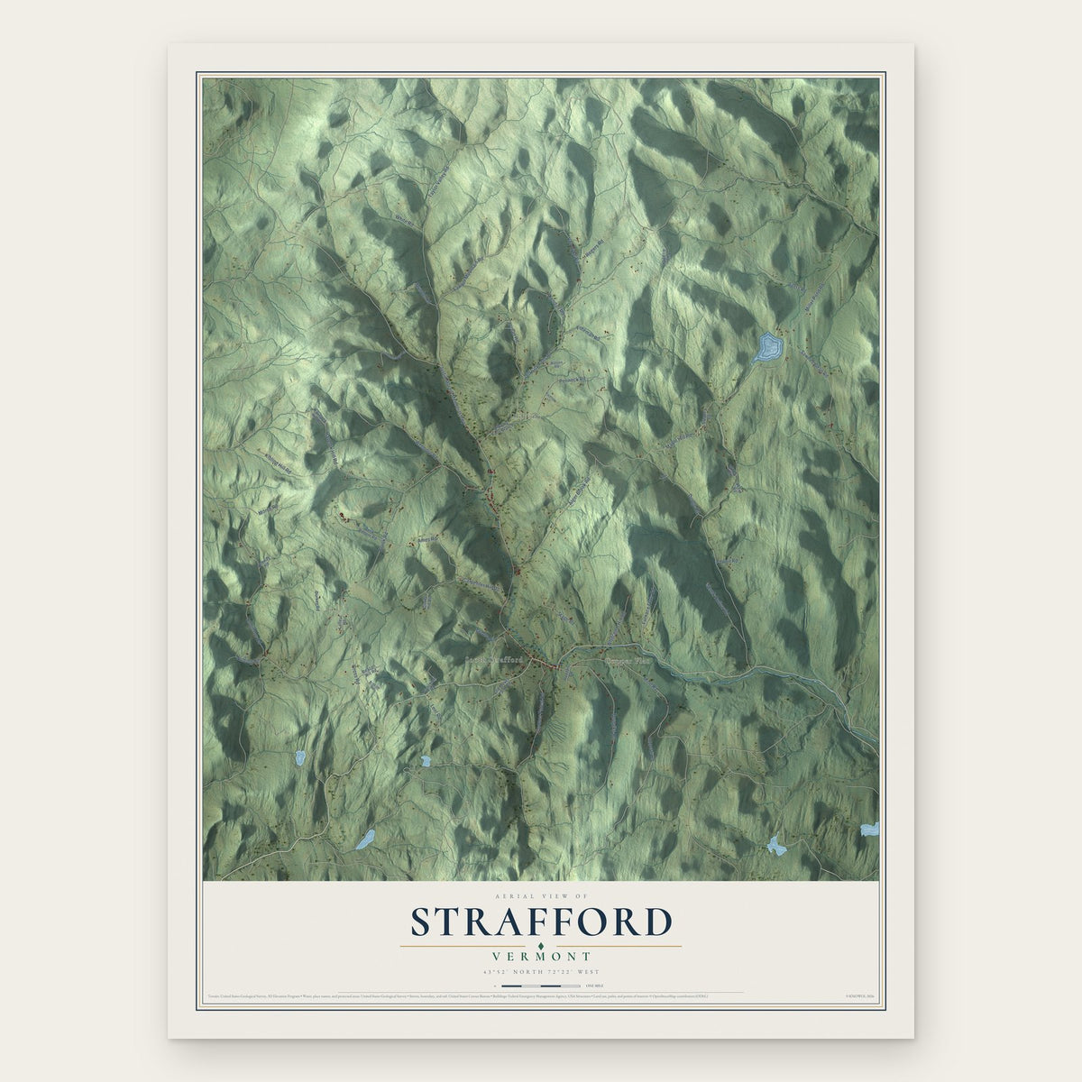 Strafford, Vermont map print, the full design