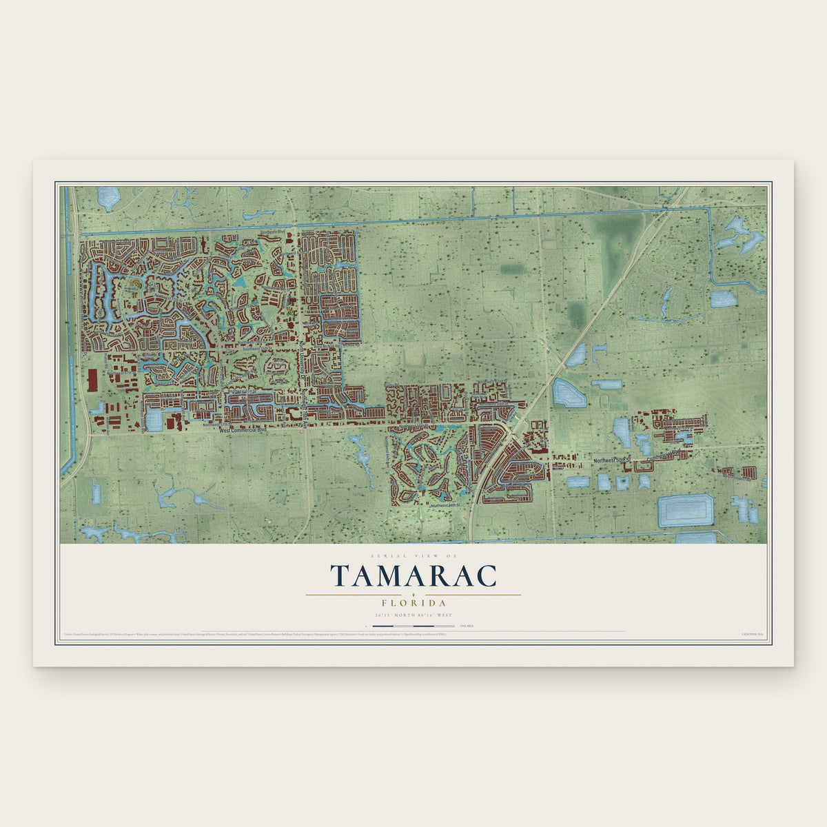 Tamarac, Florida map print, the full design