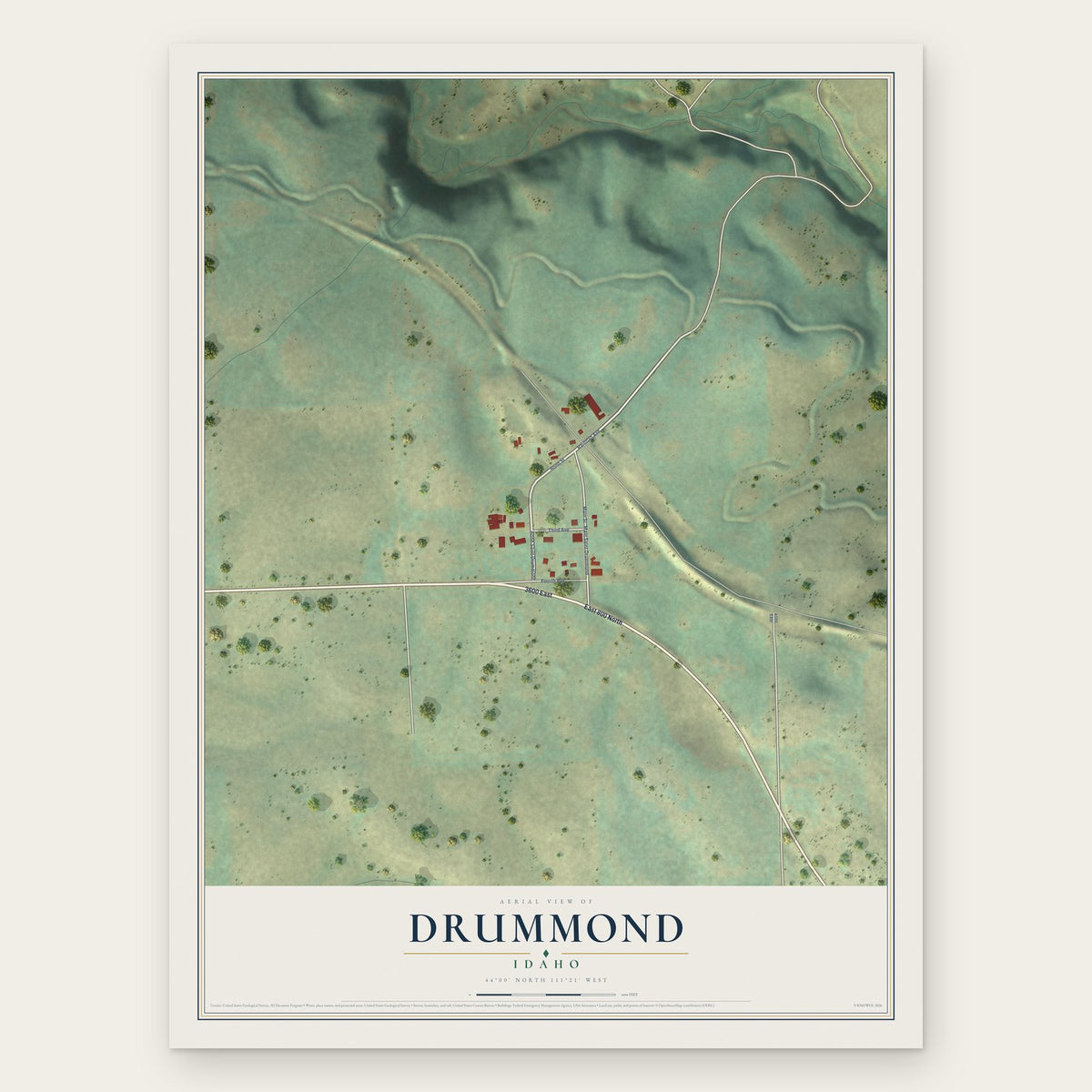Drummond, Idaho map print, the full design
