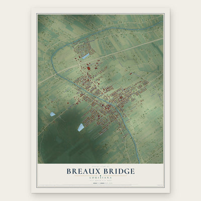 Breaux Bridge, Louisiana map print, the full design