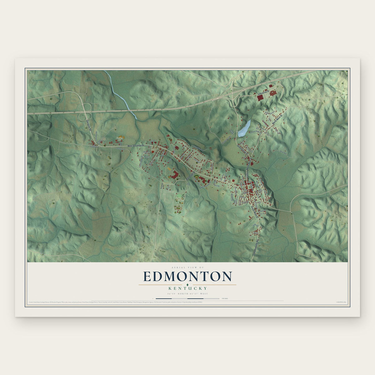 Edmonton, Kentucky map print, the full design