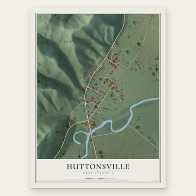 Huttonsville, West Virginia map print, the full design