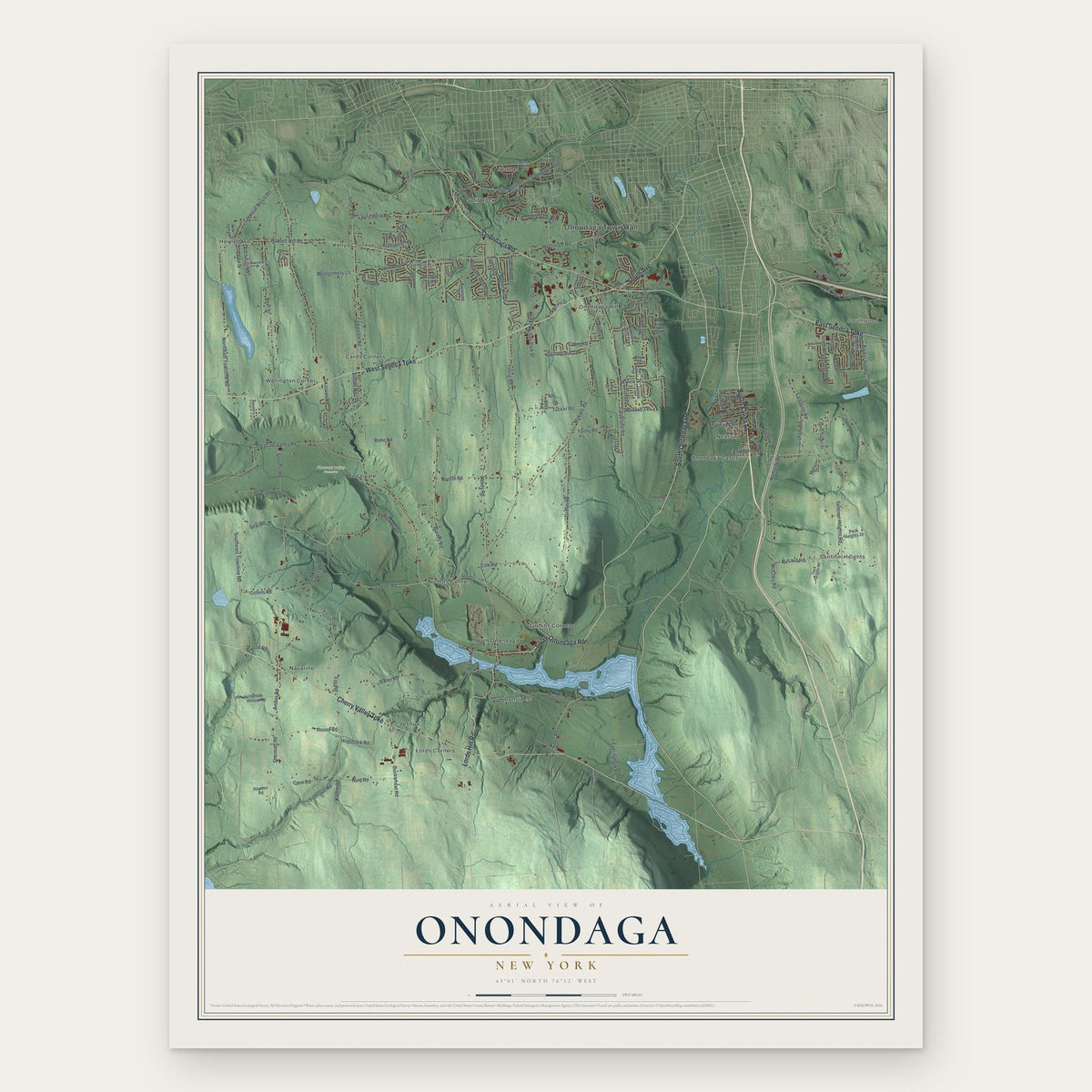 Onondaga, New York map print, the full design