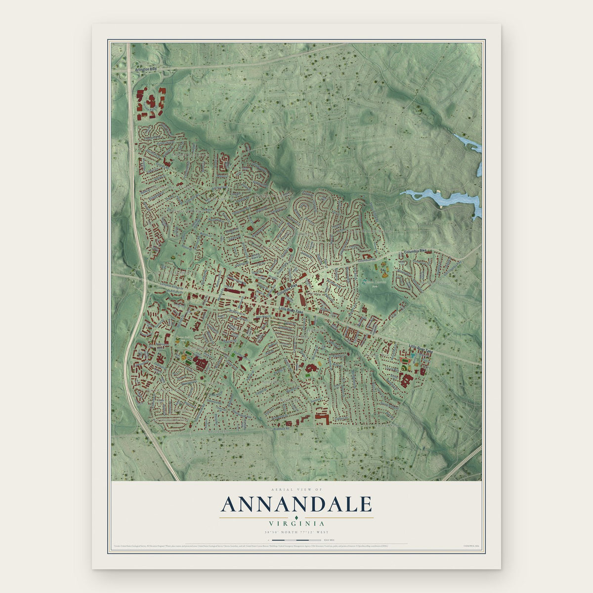 Annandale, Virginia map print, the full design