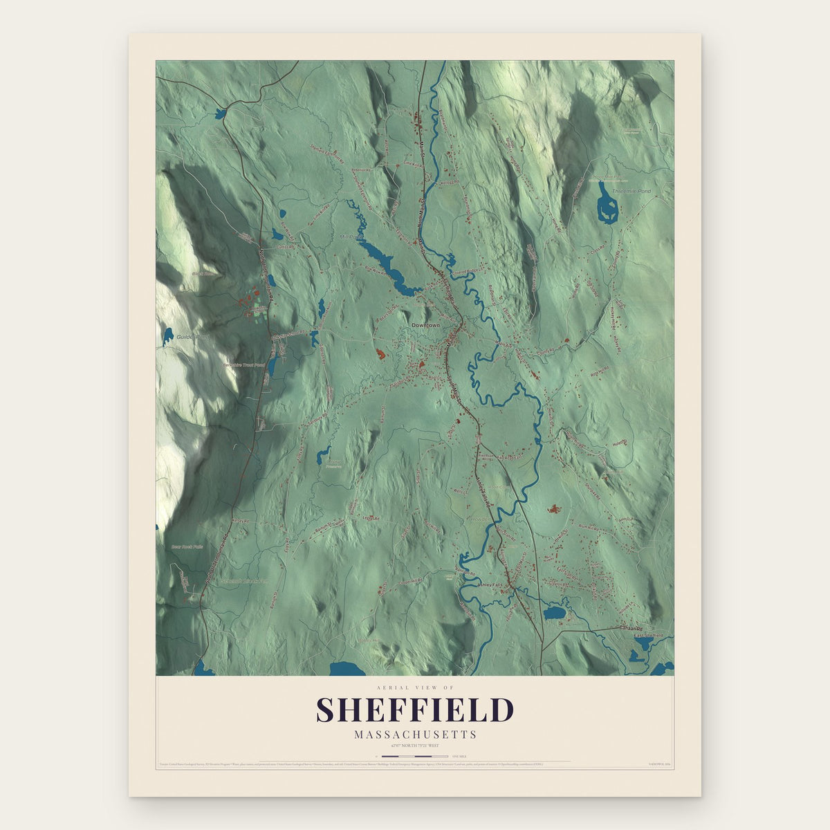 Sheffield, Massachusetts map print, the full design