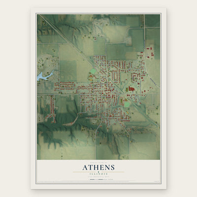 Athens, Illinois map print, the full design
