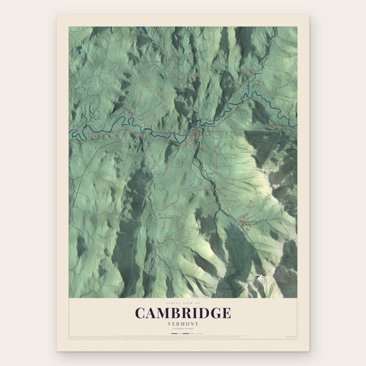 Cambridge, Vermont map print, the full design