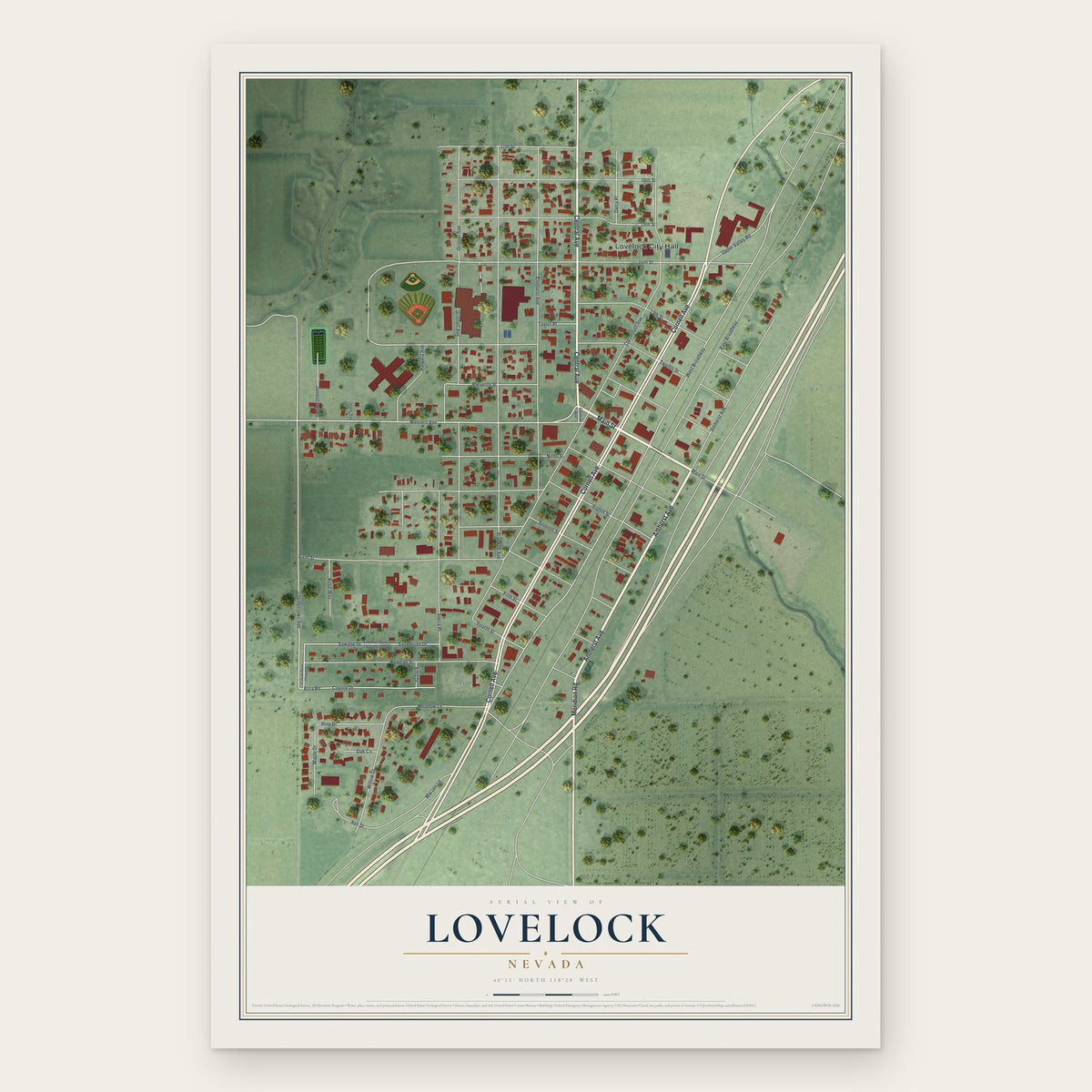 Lovelock, Nevada map print, the full design
