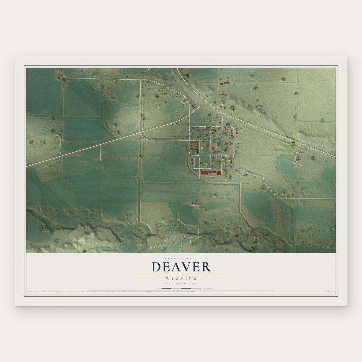 Deaver, Wyoming map print, the full design