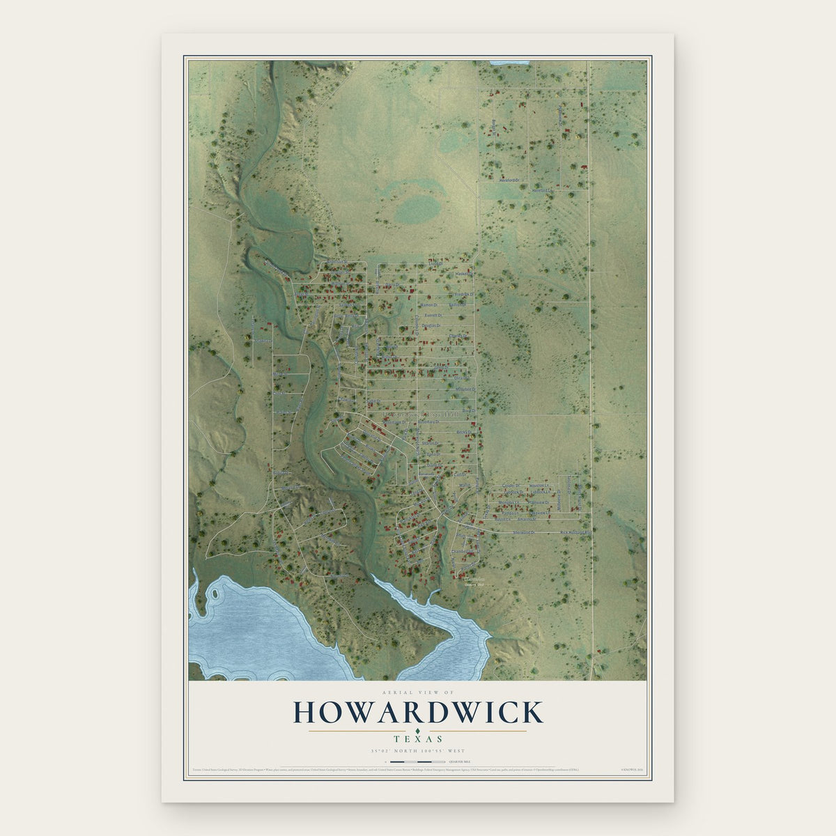 Howardwick, Texas map print, the full design