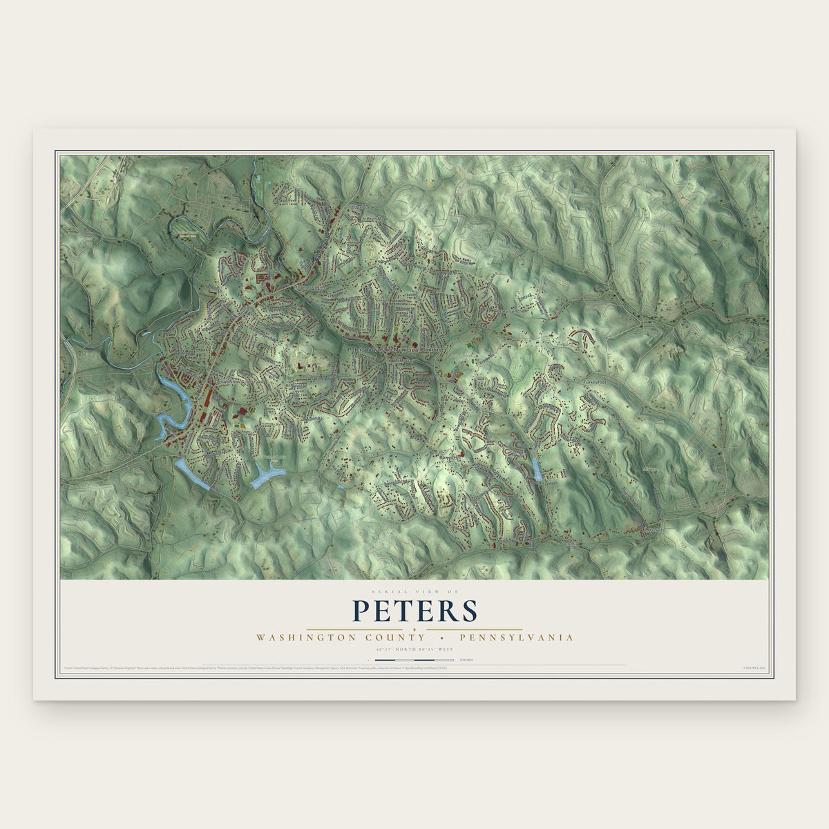 Peters, Washington County, Pennsylvania map print, the full design