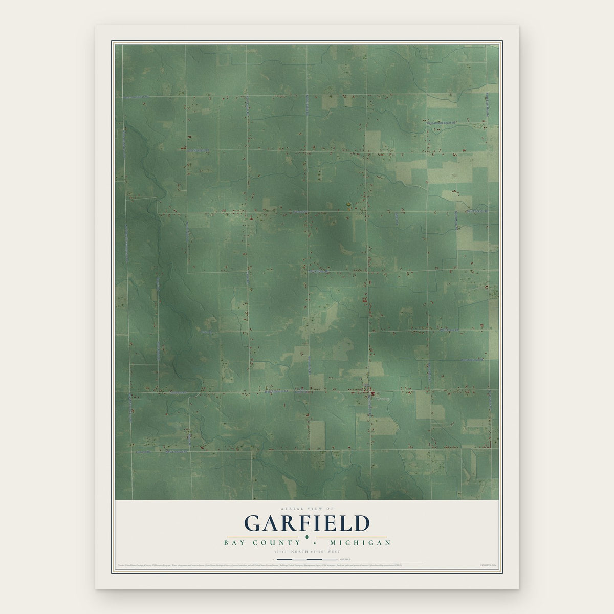 Garfield, Bay County, Michigan map print, the full design