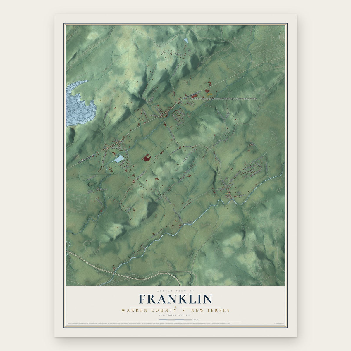 Franklin, Warren County, New Jersey map print, the full design
