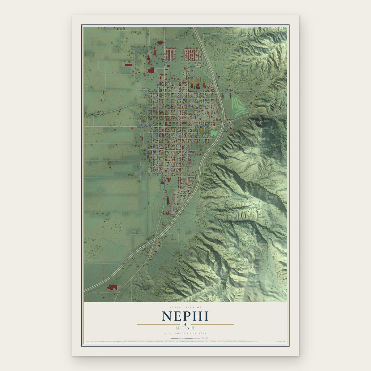 Nephi, Utah map print, the full design